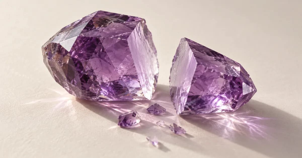 Separated purple crystal pieces revealing flat interior surfaces